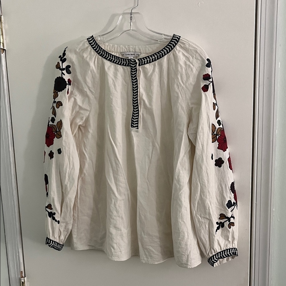 & Other Stories White Blouse with Floral Sleeve Embroidery